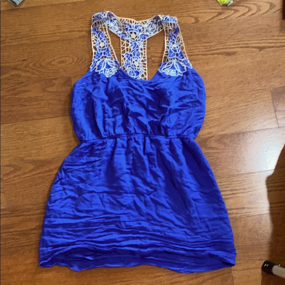 Lush - blue minidress with cream embroidery